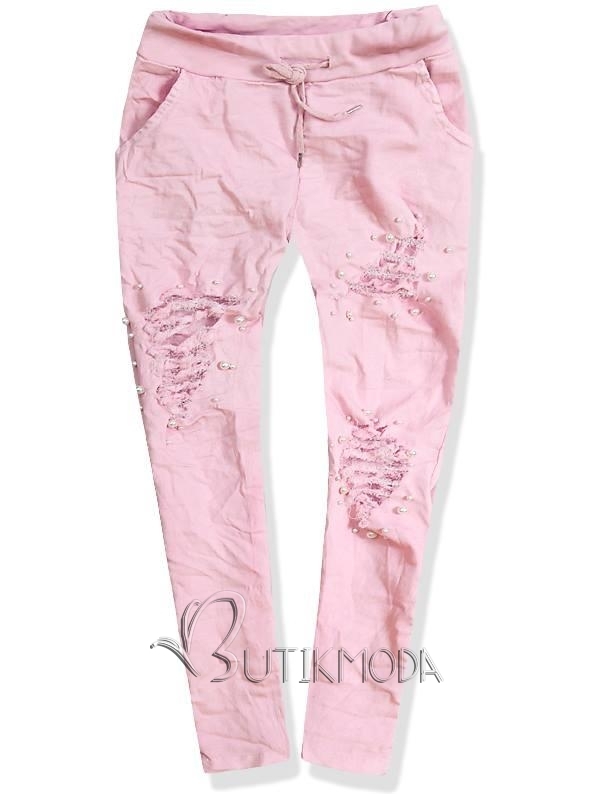 Rózsaszínű, lyukakkal ellátott pamut nadrág