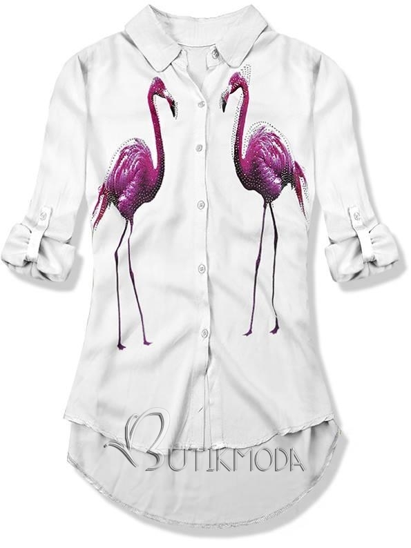 Fehér színű ingblúz, flamingó mintával