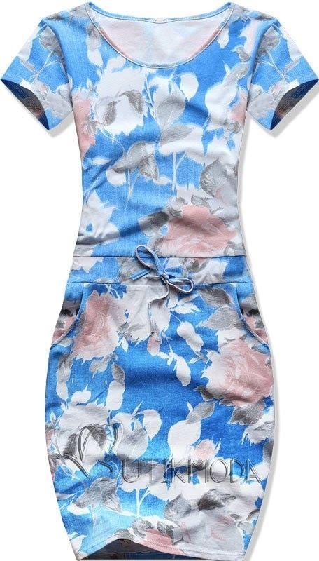 Kék színű virágmintás pamut ruha