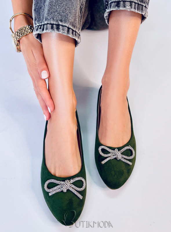 Smaragdzöld színű bársony balerina cipő