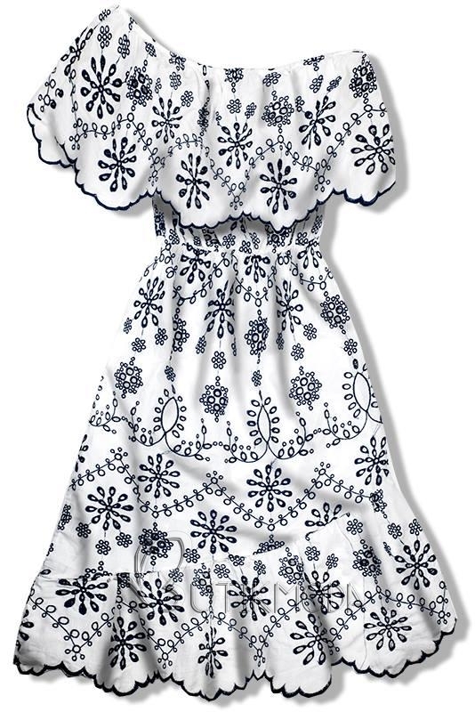 Fehér és kék színű ruha hímzéssel