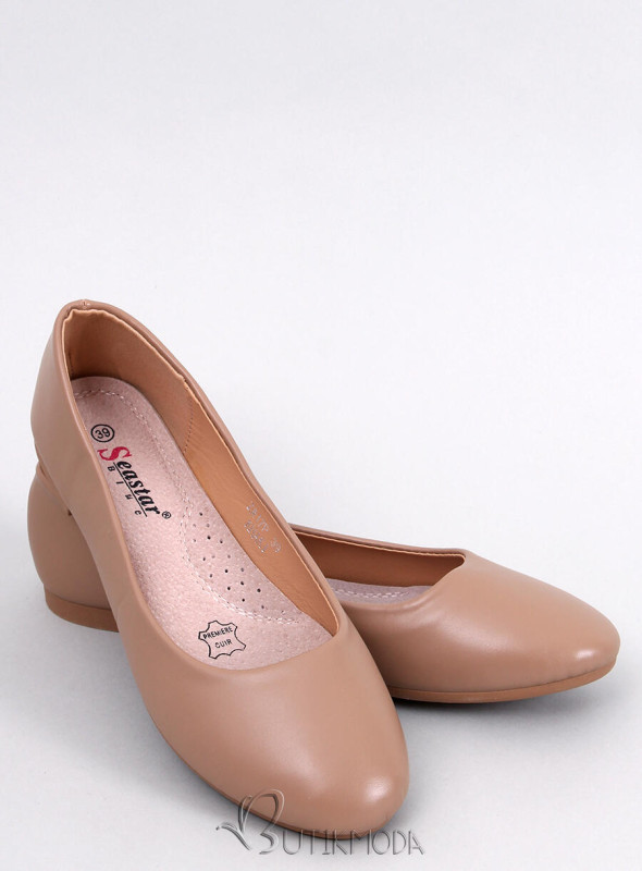 Bézs színű bőr balerina cipő