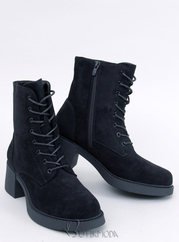 Fekete színű cipzárral és fűzővel ellátott cipő