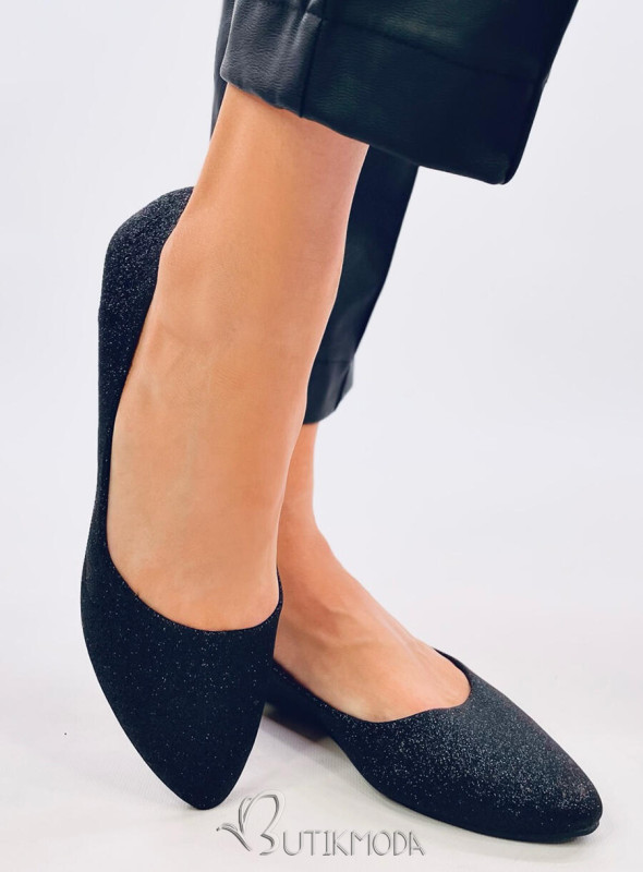 Fekete színű balerina cipő, csillogó kinézetben