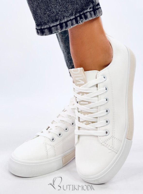 Öko bőrből készült tornacipő CELIA fehér/bézs színű