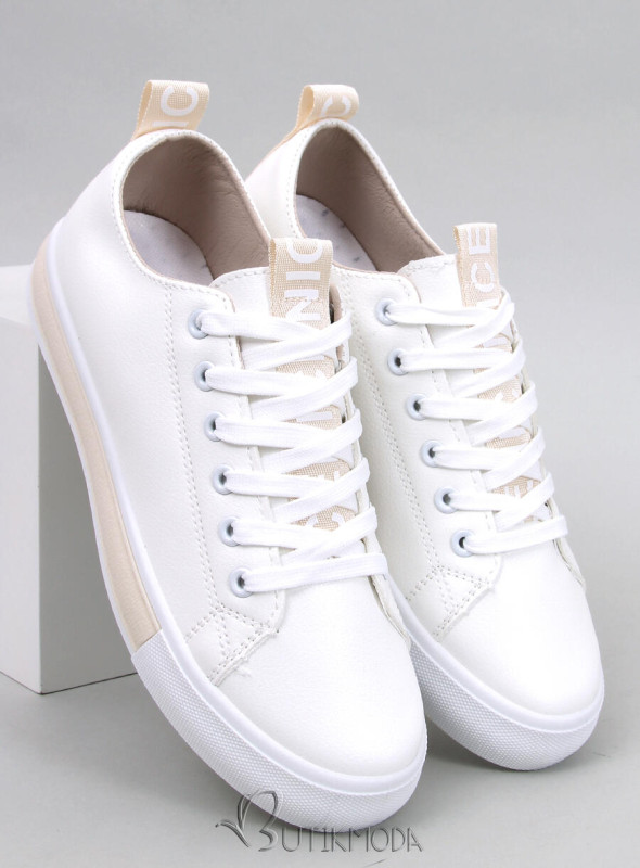 Öko bőrből készült tornacipő CELIA fehér/bézs színű