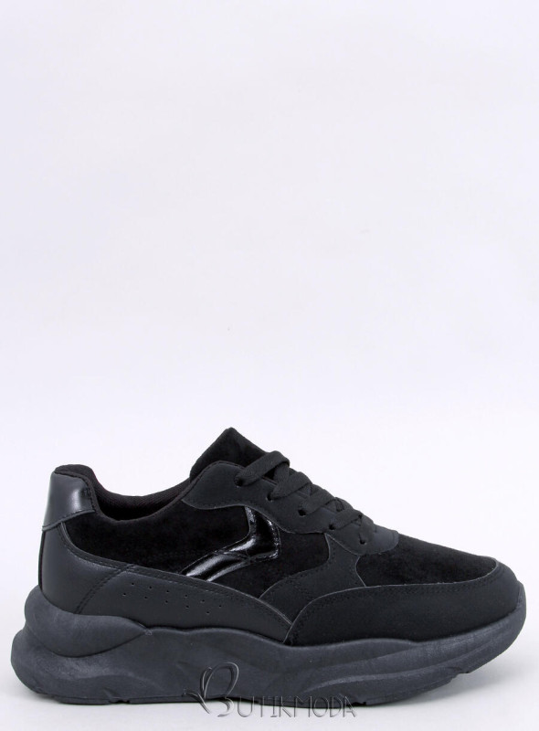 Fekete színű tornacipő platformon - öko bőr/velúr