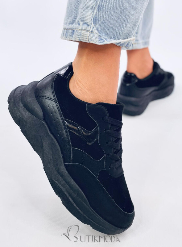 Fekete színű tornacipő platformon - öko bőr/velúr