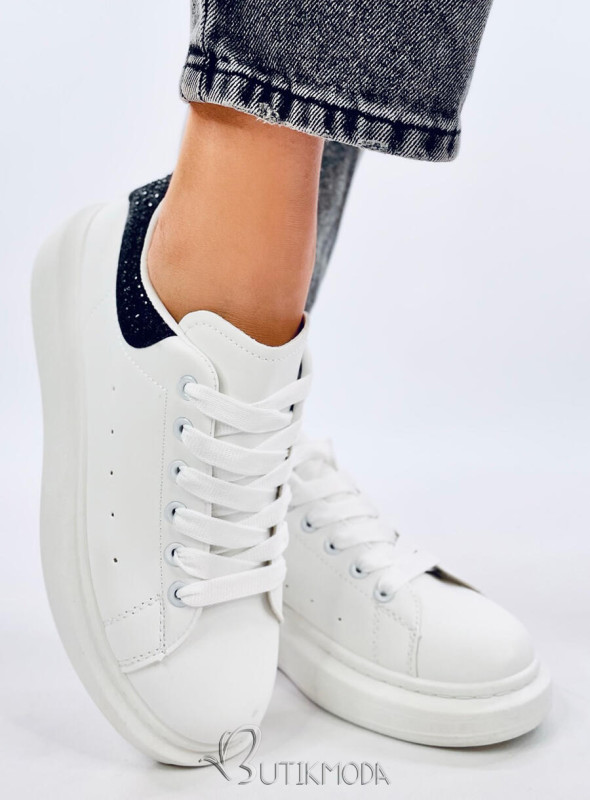 Platform tornacipő cirkóniákkal - fehér/fekete színű