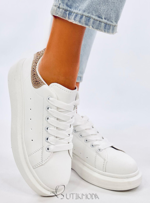 Platform tornacipő cirkóniákkal - fehér/pezsgőszínű