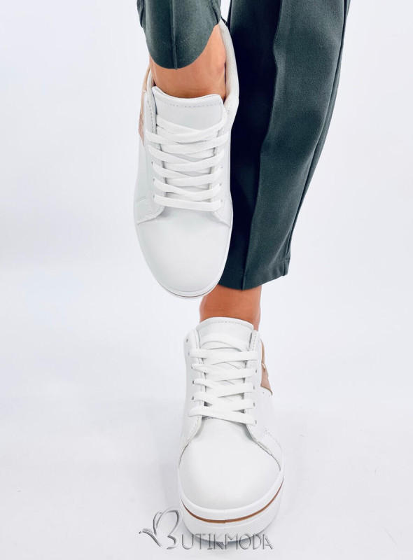 Női tornacipő rejtett sarokkal - fehér/bézs színű