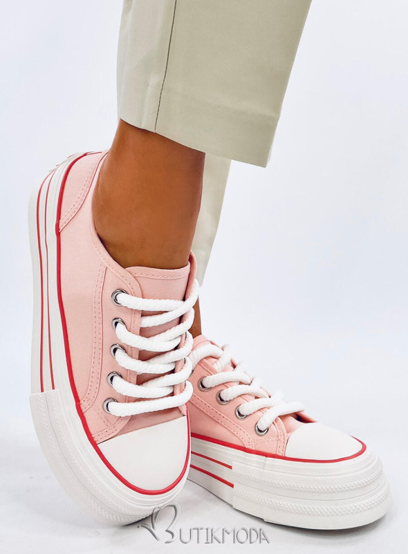 Vászon tornacipő magas platformon - világos rózsaszínű