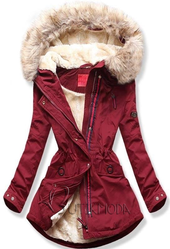 Bordó és bézs színű téli parka kabát