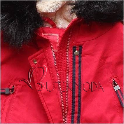 Piros és fekete színű téli parka kabát