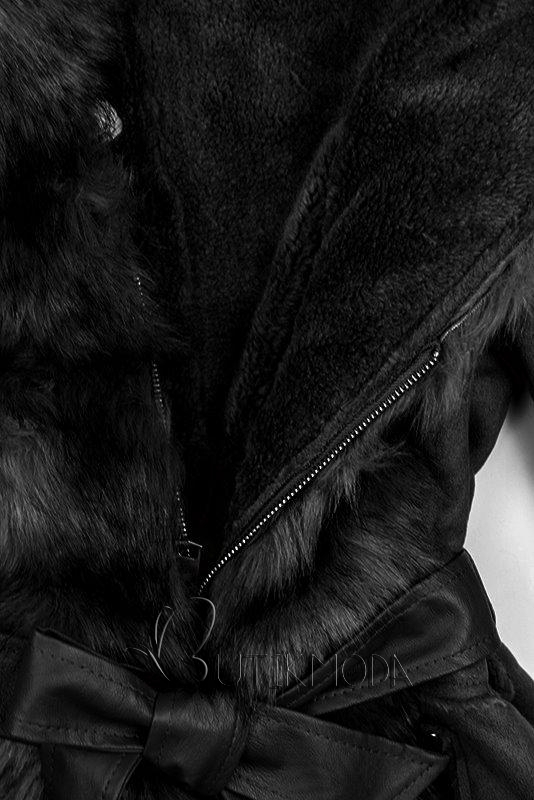 Fekete színű műszőrme kabát