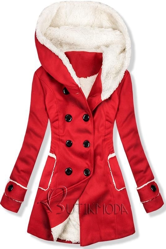 Piros színű téli kabát plüss béléssel