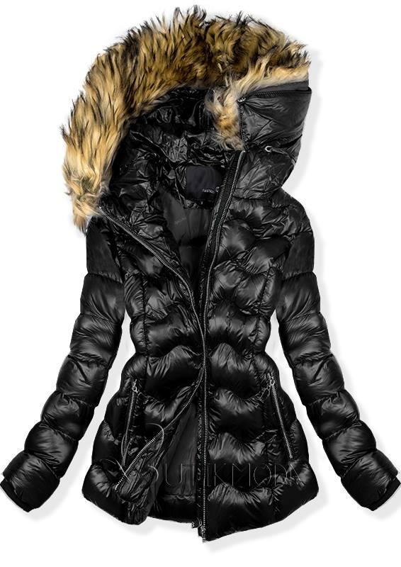 Fekete színű rövid téli kabát