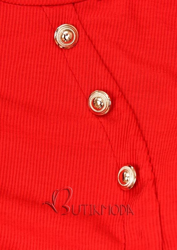 Piros színű stretch ruha dekoratív gombokkal
