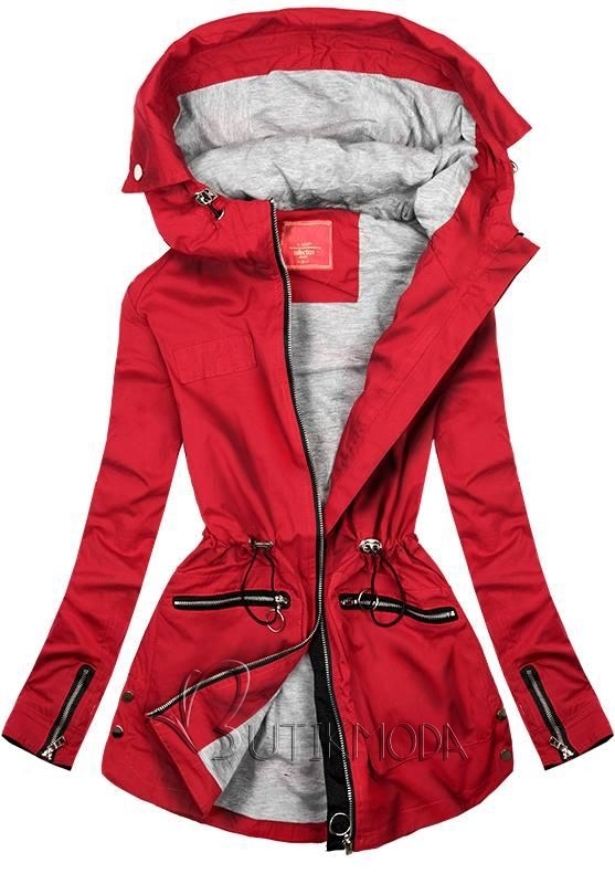 Piros színű kapucnis parka kabát