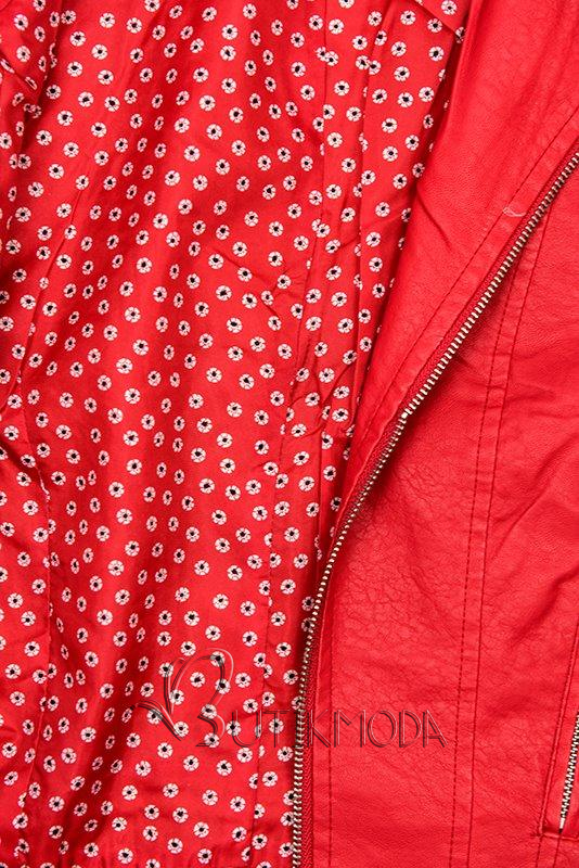Piros színű műbőr dzseki virágmintás béléssel