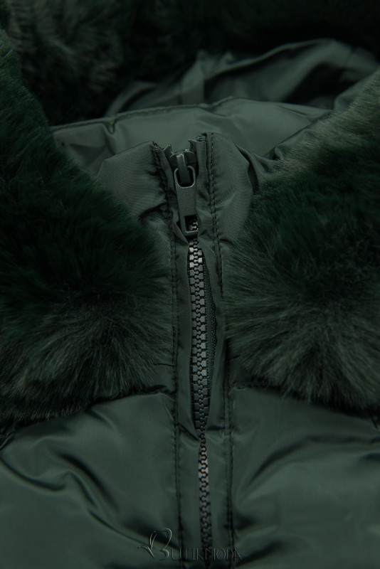 Sötétzöld színű steppelt téli kabát