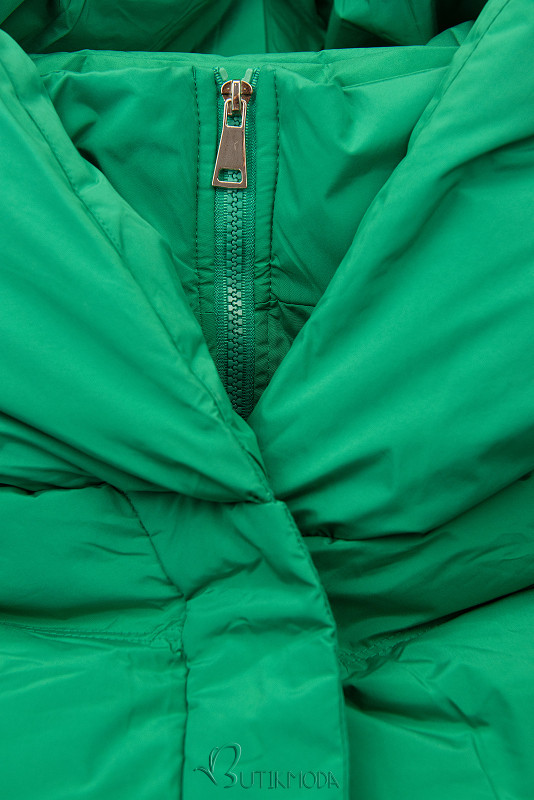 Zöld színű téli mellény kapucnival