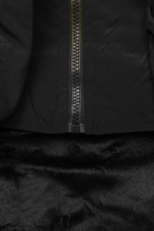 Fekete színű téli mellény kapucnival