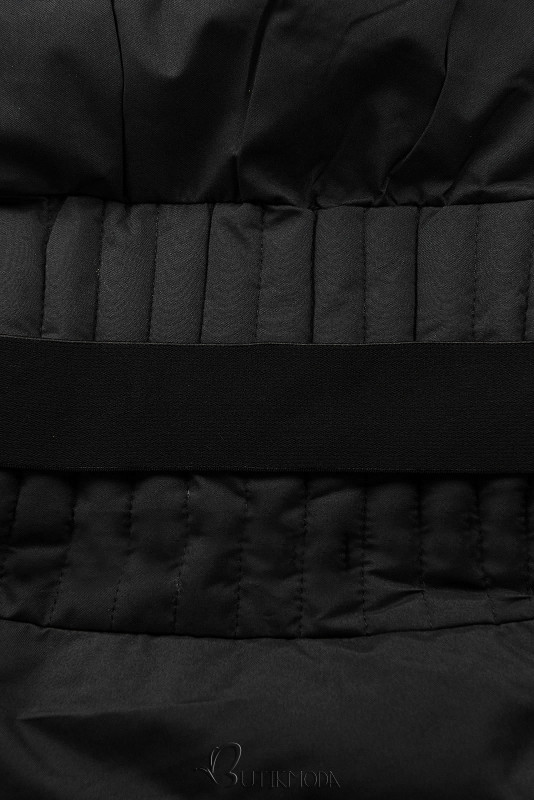 Fekete színű téli kabát övvel