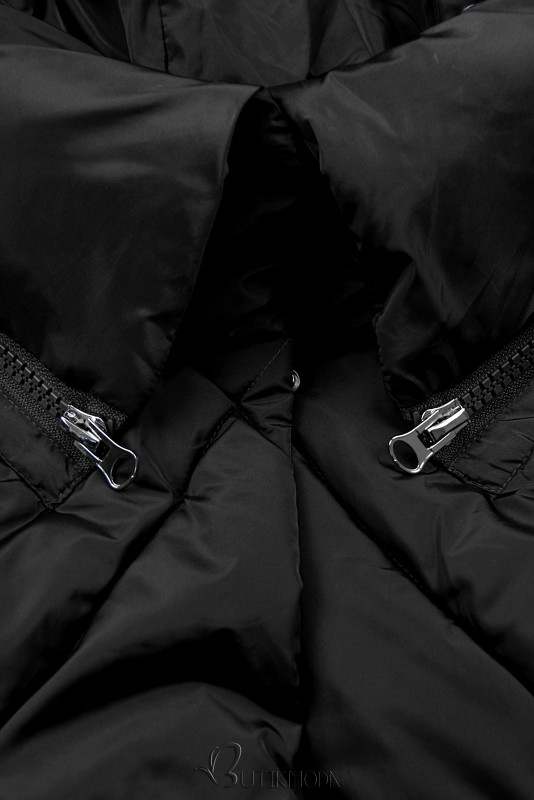 Fekete színű téli kabát extra magas gallérral