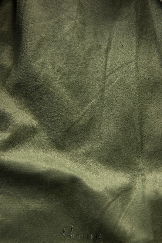 Olívazöld színű téli kabát extra magas gallérral