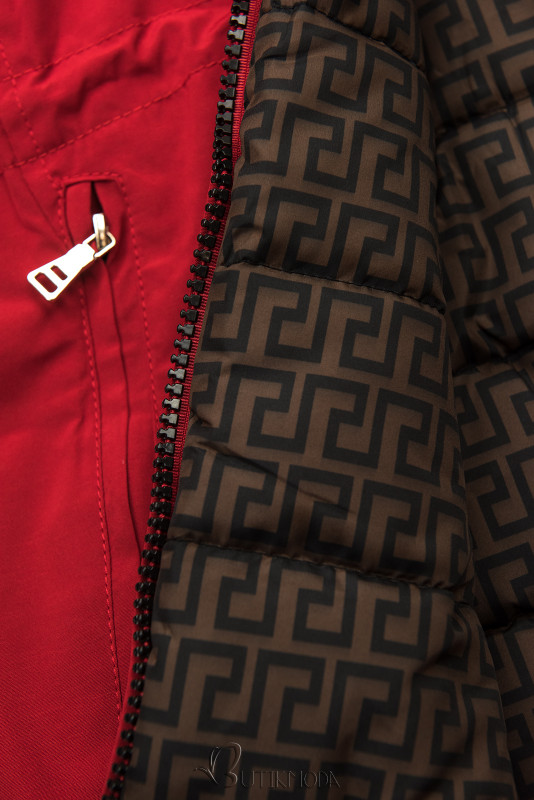 Piros színű steppelt kifordítható kabát