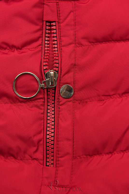 Piros színű steppelt kabát plüss béléssel