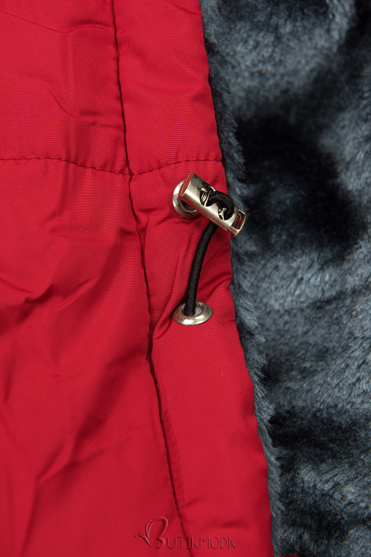Piros színű steppelt kabát plüss béléssel