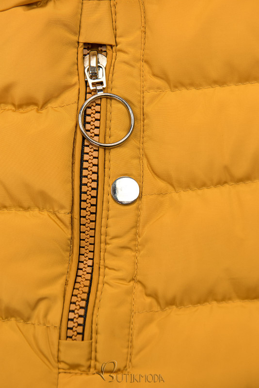 Mustársárga színű steppelt kabát plüss béléssel