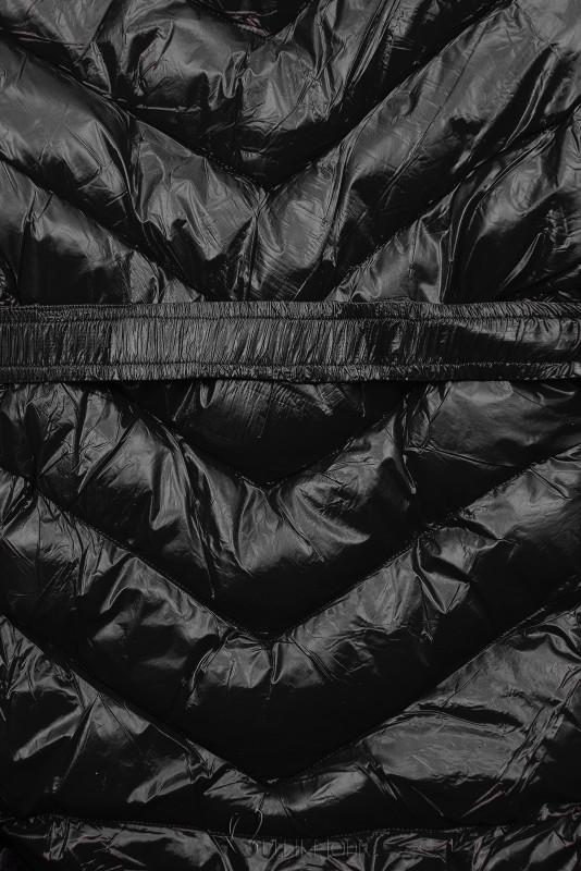 Fekete színű rövid téli kabát barna színű műszőrmével
