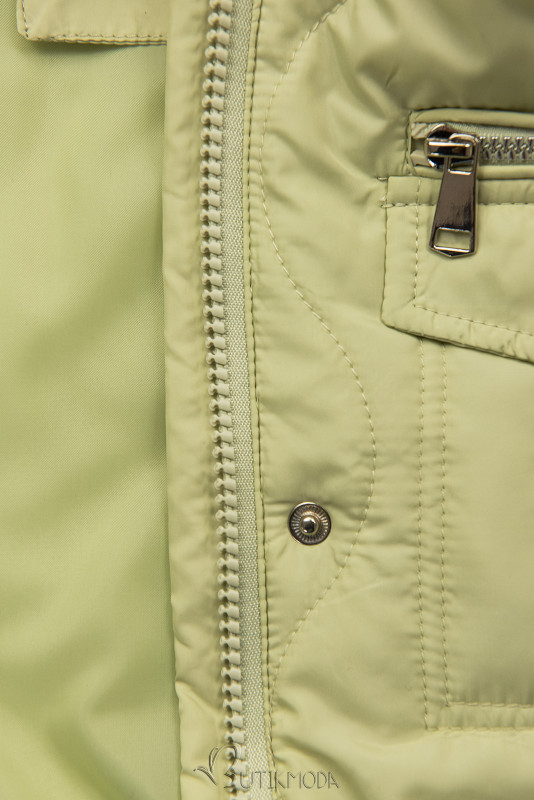 Világoszöld színű tavaszi kabát A-vonalú fazonban