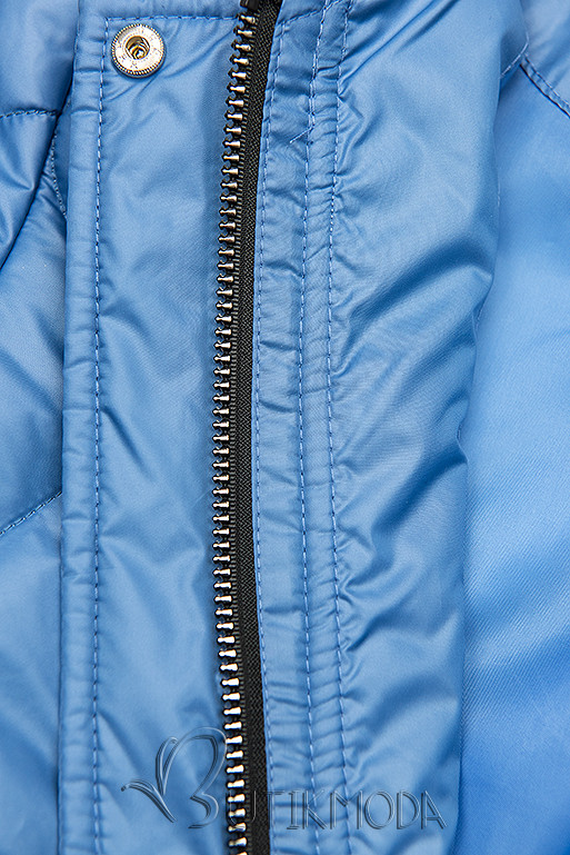 Kék színű kapucni nélküli steppelt dzseki