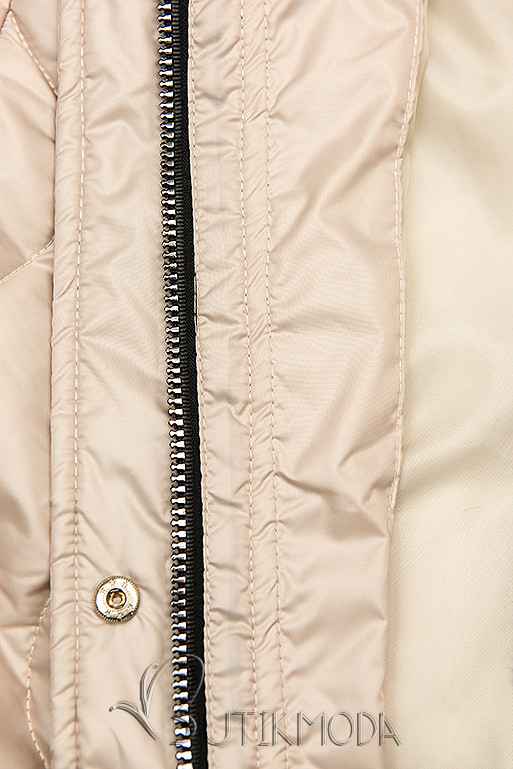 Bézs színű kapucni nélküli steppelt dzseki
