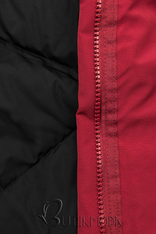 Hosszított kifordítható parka - piros és fekete színű