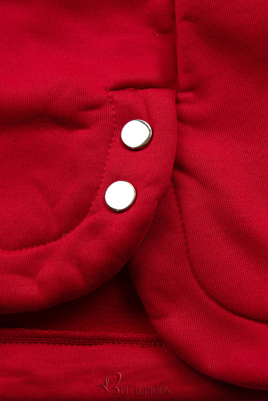 Piros színű felső szürke színű kötött kapucnival
