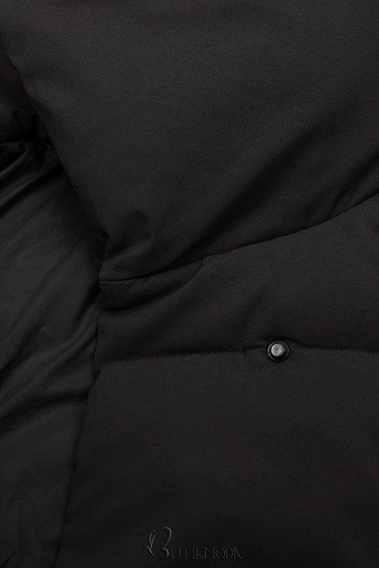 Fekete színű steppelt téli kabát övvel