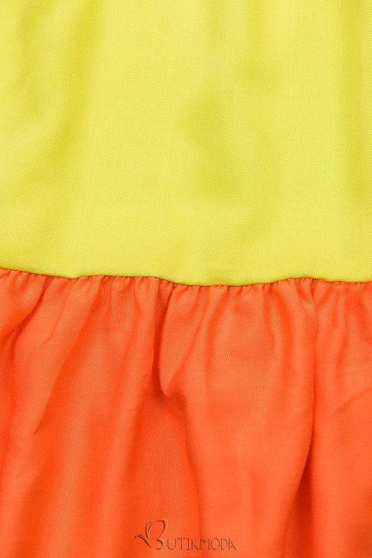 Fehér, borsózöld és narancs színű nyári viszkóz ruha