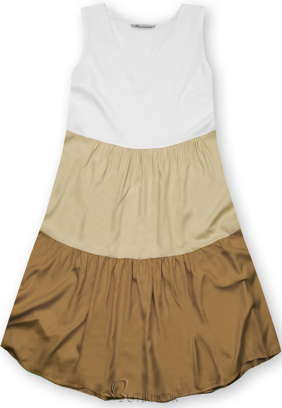 Fehér, bézs és barna színű nyári viszkóz ruha