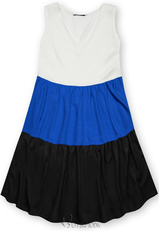 Fehér, kék és fekete színű nyári viszkóz ruha