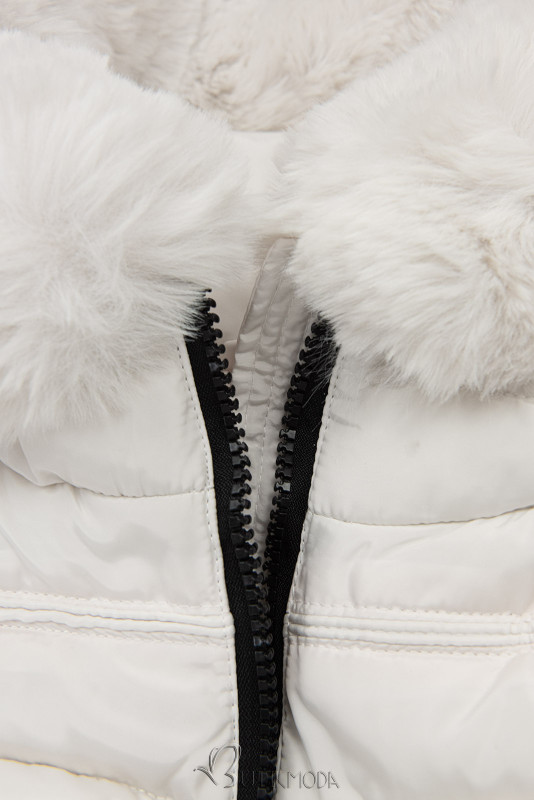 Ekrü színű téli kabát levehető műszőrmével