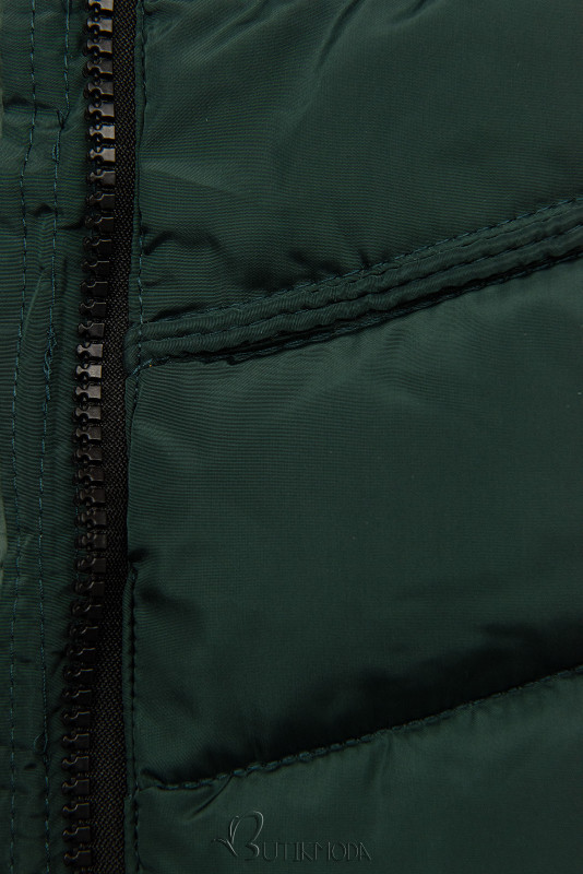 Sötétzöld színű téli kabát levehető műszőrmével