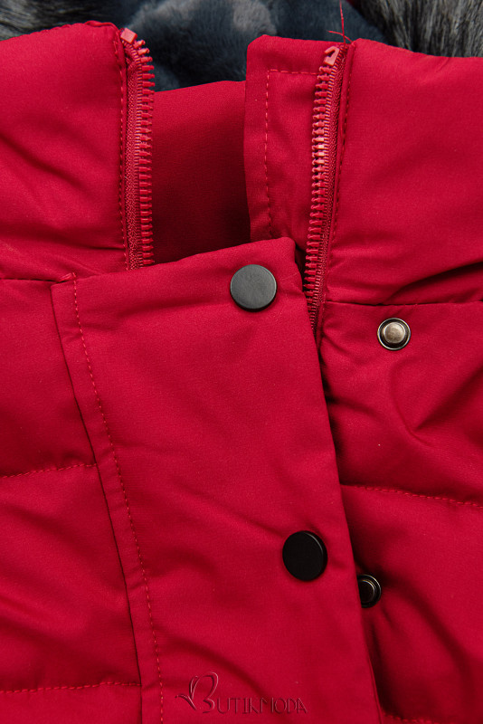 Piros színű téli kabát övvel