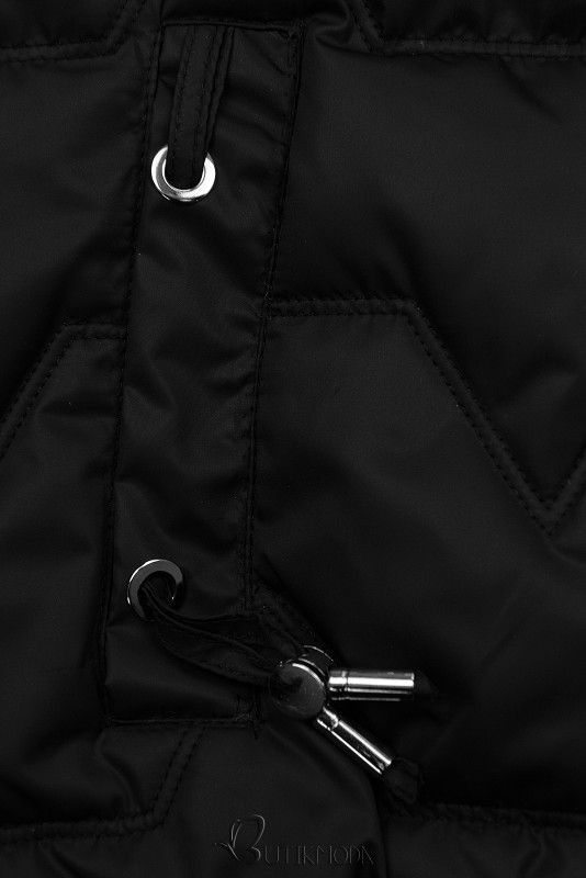 Fekete színű átmeneti dzseki kockás szegéllyel