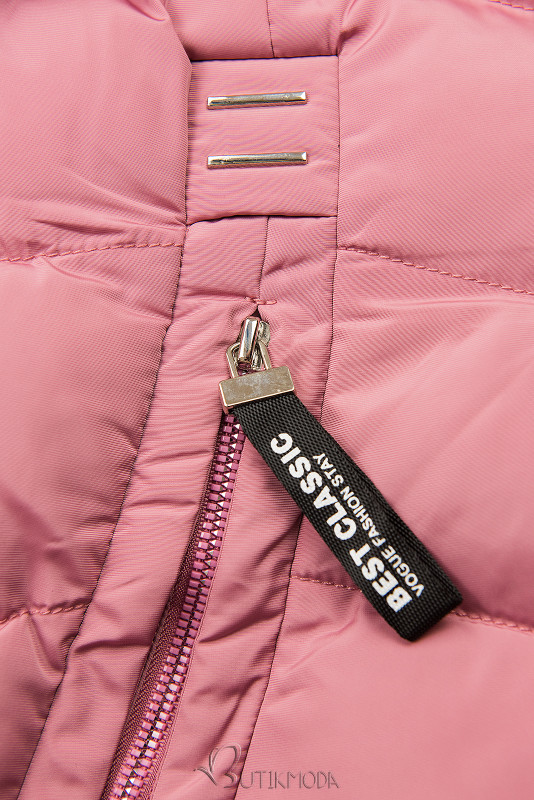 Rózsazsínű téli kabát levehető kapucnival