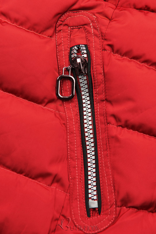 Téli steppelt kabát kapucnival - piros színű